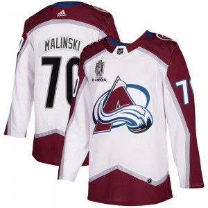Adidas Sam Malinski Colorado Avalanche Men's Authentic 2020/21 Away 2022 Stanley Cup Champions Jersey - White