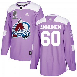 Adidas Justus Annunen Colorado Avalanche Youth Authentic Fights Cancer Practice 2022 Stanley Cup Champions Jersey - Purple
