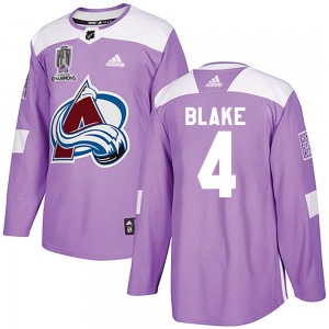 Adidas Rob Blake Colorado Avalanche Youth Authentic Fights Cancer Practice 2022 Stanley Cup Champions Jersey - Purple
