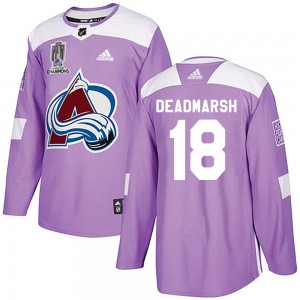 Adidas Adam Deadmarsh Colorado Avalanche Youth Authentic Fights Cancer Practice 2022 Stanley Cup Champions Jersey - Purple