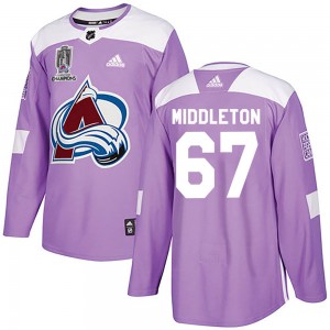 Adidas Keaton Middleton Colorado Avalanche Youth Authentic Fights Cancer Practice 2022 Stanley Cup Champions Jersey - Purple
