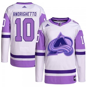 Adidas Sven Andrighetto Colorado Avalanche Youth Authentic Hockey Fights Cancer Primegreen Jersey - White/Purple