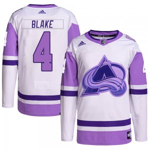 Adidas Rob Blake Colorado Avalanche Youth Authentic Hockey Fights Cancer Primegreen Jersey - White/Purple