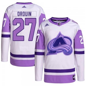 Adidas Jonathan Drouin Colorado Avalanche Youth Authentic Hockey Fights Cancer Primegreen Jersey - White/Purple