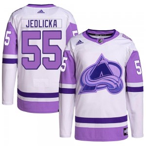 Adidas Maros Jedlicka Colorado Avalanche Youth Authentic Hockey Fights Cancer Primegreen Jersey - White/Purple
