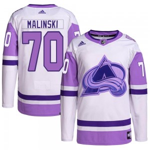 Adidas Sam Malinski Colorado Avalanche Youth Authentic Hockey Fights Cancer Primegreen Jersey - White/Purple