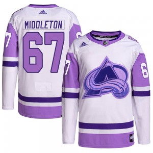 Adidas Keaton Middleton Colorado Avalanche Youth Authentic Hockey Fights Cancer Primegreen Jersey - White/Purple