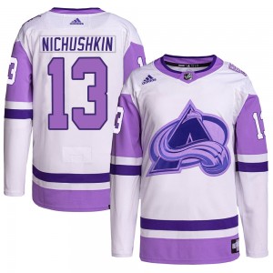 Adidas Valeri Nichushkin Colorado Avalanche Youth Authentic Hockey Fights Cancer Primegreen Jersey - White/Purple