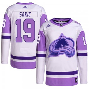 Adidas Joe Sakic Colorado Avalanche Youth Authentic Hockey Fights Cancer Primegreen Jersey - White/Purple