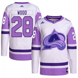Adidas Miles Wood Colorado Avalanche Youth Authentic Hockey Fights Cancer Primegreen Jersey - White/Purple