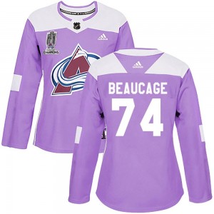 Adidas Alex Beaucage Colorado Avalanche Women's Authentic Fights Cancer Practice 2022 Stanley Cup Champions Jersey - Purple