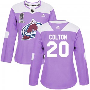 Adidas Ross Colton Colorado Avalanche Women's Authentic Fights Cancer Practice 2022 Stanley Cup Champions Jersey - Purple