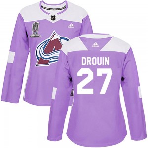 Adidas Jonathan Drouin Colorado Avalanche Women's Authentic Fights Cancer Practice 2022 Stanley Cup Champions Jersey - Purple