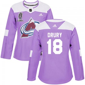 Adidas Chris Drury Colorado Avalanche Women's Authentic Fights Cancer Practice 2022 Stanley Cup Champions Jersey - Purple
