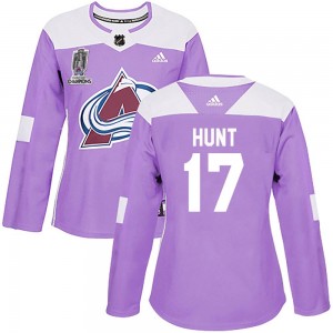 Adidas Brad Hunt Colorado Avalanche Women's Authentic Fights Cancer Practice 2022 Stanley Cup Champions Jersey - Purple