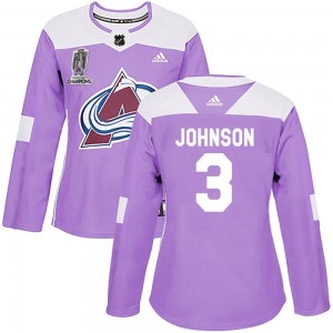 Adidas Jack Johnson Colorado Avalanche Women's Authentic Fights Cancer Practice 2022 Stanley Cup Champions Jersey - Purple