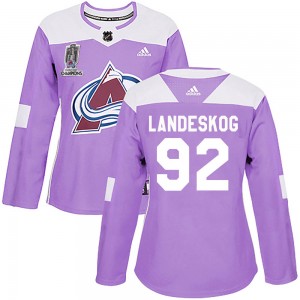 Adidas Gabriel Landeskog Colorado Avalanche Women's Authentic Fights Cancer Practice 2022 Stanley Cup Champions Jersey - Purple
