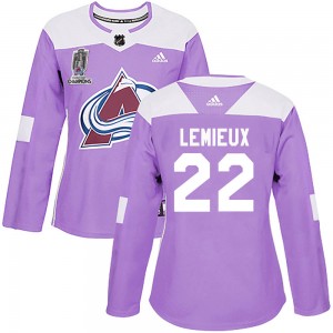 Adidas Claude Lemieux Colorado Avalanche Women's Authentic Fights Cancer Practice 2022 Stanley Cup Champions Jersey - Purple
