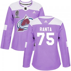 Adidas Sampo Ranta Colorado Avalanche Women's Authentic Fights Cancer Practice 2022 Stanley Cup Champions Jersey - Purple