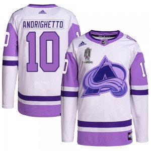 Adidas Sven Andrighetto Colorado Avalanche Men's Authentic Hockey Fights Cancer 2022 Stanley Cup Champions Jersey - White/Purple