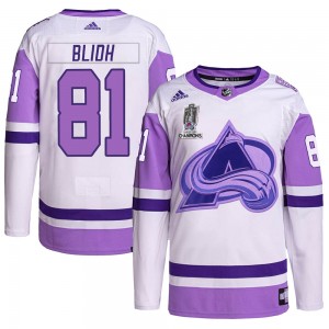 Adidas Anton Blidh Colorado Avalanche Men's Authentic Hockey Fights Cancer 2022 Stanley Cup Champions Jersey - White/Purple