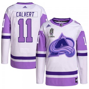 Adidas Matt Calvert Colorado Avalanche Men's Authentic Hockey Fights Cancer 2022 Stanley Cup Champions Jersey - White/Purple