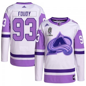 Adidas Jean-Luc Foudy Colorado Avalanche Men's Authentic Hockey Fights Cancer 2022 Stanley Cup Champions Jersey - White/Purple