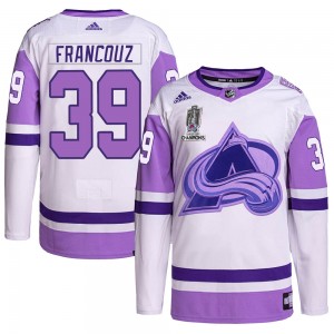 Adidas Pavel Francouz Colorado Avalanche Men's Authentic Hockey Fights Cancer 2022 Stanley Cup Champions Jersey - White/Purple