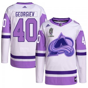 Adidas Alexandar Georgiev Colorado Avalanche Men's Authentic Hockey Fights Cancer 2022 Stanley Cup Champions Jersey - White/Purp