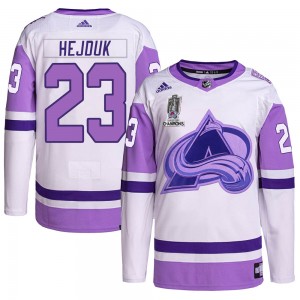 Adidas Milan Hejduk Colorado Avalanche Men's Authentic Hockey Fights Cancer 2022 Stanley Cup Champions Jersey - White/Purple