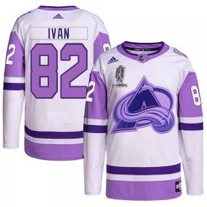 Adidas Ivan Ivan Colorado Avalanche Men's Authentic Hockey Fights Cancer 2022 Stanley Cup Champions Jersey - White/Purple