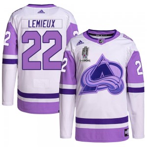 Adidas Claude Lemieux Colorado Avalanche Men's Authentic Hockey Fights Cancer 2022 Stanley Cup Champions Jersey - White/Purple