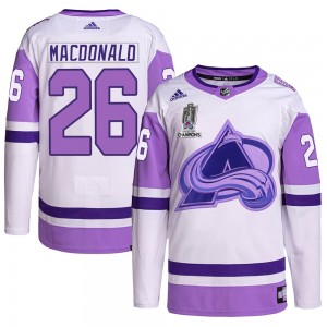 Adidas Jacob MacDonald Colorado Avalanche Men's Authentic Hockey Fights Cancer 2022 Stanley Cup Champions Jersey - White/Purple