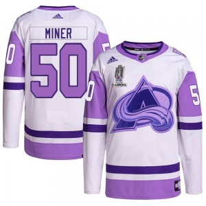 Adidas Trent Miner Colorado Avalanche Men's Authentic Hockey Fights Cancer 2022 Stanley Cup Champions Jersey - White/Purple