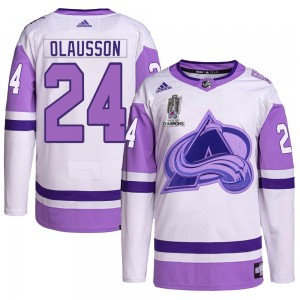 Adidas Oskar Olausson Colorado Avalanche Men's Authentic Hockey Fights Cancer 2022 Stanley Cup Champions Jersey - White/Purple