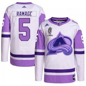 Adidas Rob Ramage Colorado Avalanche Men's Authentic Hockey Fights Cancer 2022 Stanley Cup Champions Jersey - White/Purple