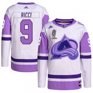 Adidas Mike Ricci Colorado Avalanche Men's Authentic Hockey Fights Cancer 2022 Stanley Cup Champions Jersey - White/Purple