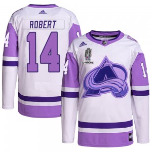 Adidas Rene Robert Colorado Avalanche Men's Authentic Hockey Fights Cancer 2022 Stanley Cup Champions Jersey - White/Purple