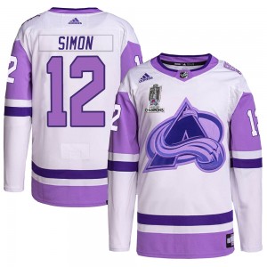 Adidas Chris Simon Colorado Avalanche Men's Authentic Hockey Fights Cancer 2022 Stanley Cup Champions Jersey - White/Purple