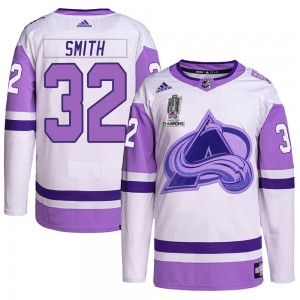 Adidas Dustin Smith Colorado Avalanche Men's Authentic Hockey Fights Cancer 2022 Stanley Cup Champions Jersey - White/Purple