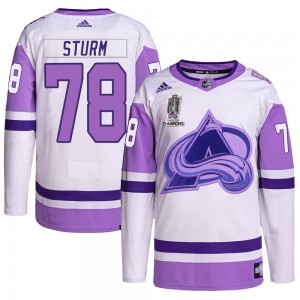 Adidas Nico Sturm Colorado Avalanche Men's Authentic Hockey Fights Cancer 2022 Stanley Cup Champions Jersey - White/Purple