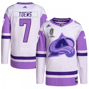 Adidas Devon Toews Colorado Avalanche Men's Authentic Hockey Fights Cancer 2022 Stanley Cup Champions Jersey - White/Purple
