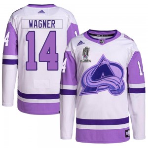Adidas Chris Wagner Colorado Avalanche Men's Authentic Hockey Fights Cancer 2022 Stanley Cup Champions Jersey - White/Purple