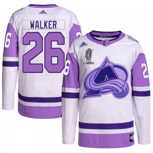 Adidas Sean Walker Colorado Avalanche Men's Authentic Hockey Fights Cancer 2022 Stanley Cup Champions Jersey - White/Purple