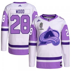 Adidas Miles Wood Colorado Avalanche Men's Authentic Hockey Fights Cancer 2022 Stanley Cup Champions Jersey - White/Purple