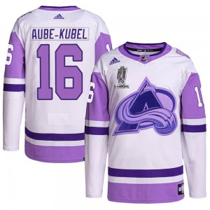 Adidas Nicolas Aube-Kubel Colorado Avalanche Youth Authentic Hockey Fights Cancer 2022 Stanley Cup Champions Jersey - White/Purp