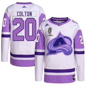 Adidas Ross Colton Colorado Avalanche Youth Authentic Hockey Fights Cancer 2022 Stanley Cup Champions Jersey - White/Purple