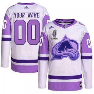 Adidas Custom Colorado Avalanche Youth Authentic Custom Hockey Fights Cancer 2022 Stanley Cup Champions Jersey - White/Purple