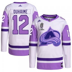 Adidas Brandon Duhaime Colorado Avalanche Youth Authentic Hockey Fights Cancer 2022 Stanley Cup Champions Jersey - White/Purple