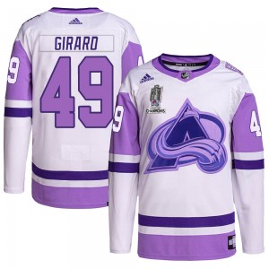 Adidas Samuel Girard Colorado Avalanche Youth Authentic Hockey Fights Cancer 2022 Stanley Cup Champions Jersey - White/Purple